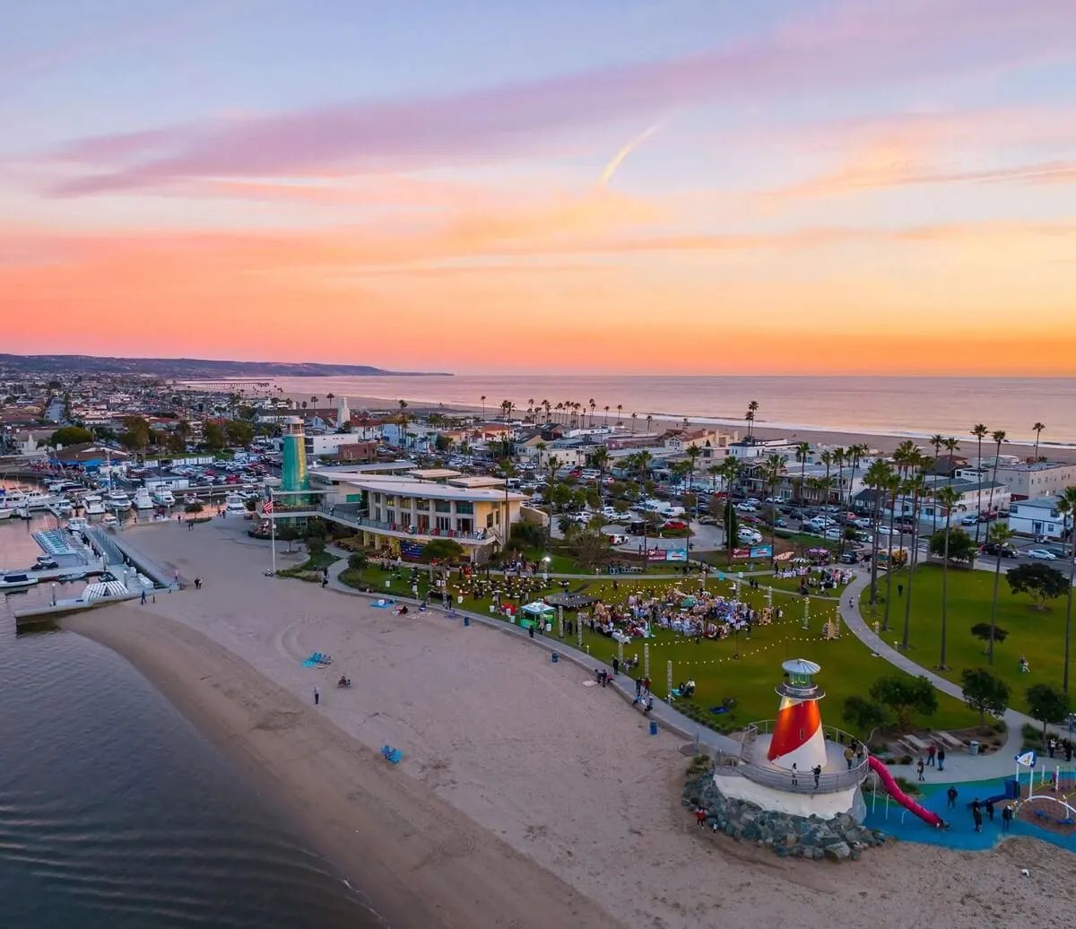 Newport Beach coastal homes and harbor along the Pacific